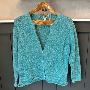 L.L. Bean Teal Marled Knit Button Cardigan Sweater Womens  size SP Cozy Classic